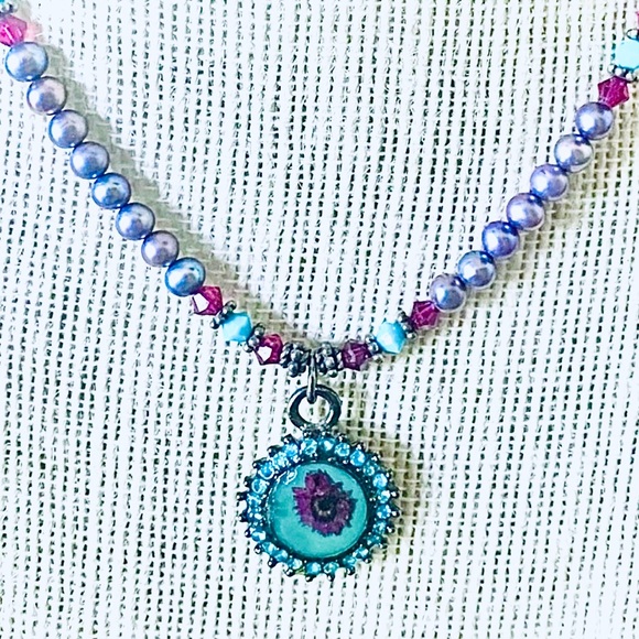 Jewel Design by Grace Other - Pearl,Swarovski,silver with flower pendant